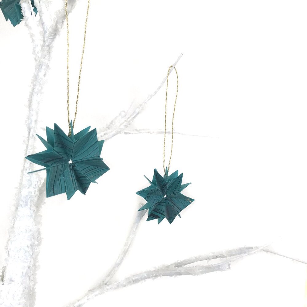 Tiny Star Ornament Set of 8, Teal Marble